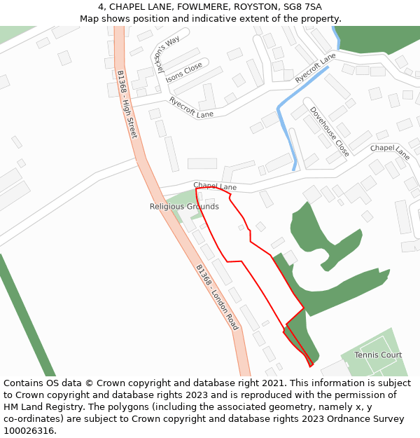 4, CHAPEL LANE, FOWLMERE, ROYSTON, SG8 7SA: Location map and indicative extent of plot