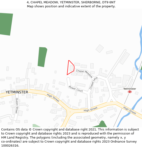 4, CHAPEL MEADOW, YETMINSTER, SHERBORNE, DT9 6NT: Location map and indicative extent of plot