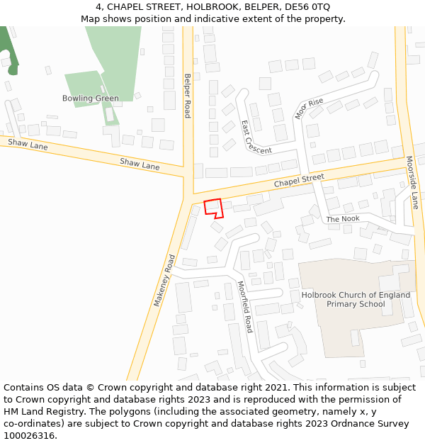 4, CHAPEL STREET, HOLBROOK, BELPER, DE56 0TQ: Location map and indicative extent of plot