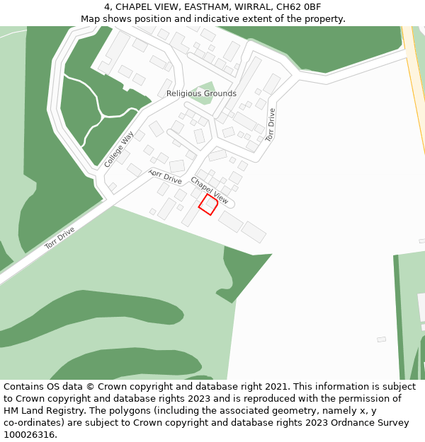 4, CHAPEL VIEW, EASTHAM, WIRRAL, CH62 0BF: Location map and indicative extent of plot