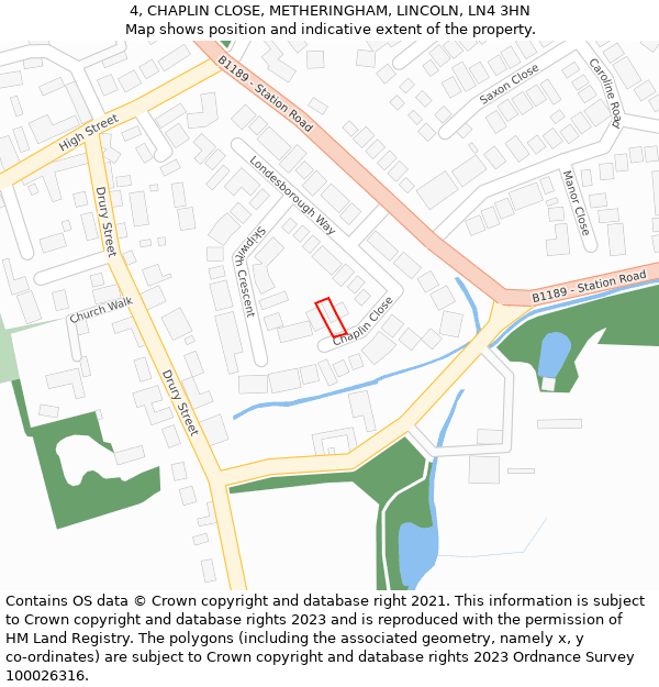 4, CHAPLIN CLOSE, METHERINGHAM, LINCOLN, LN4 3HN: Location map and indicative extent of plot