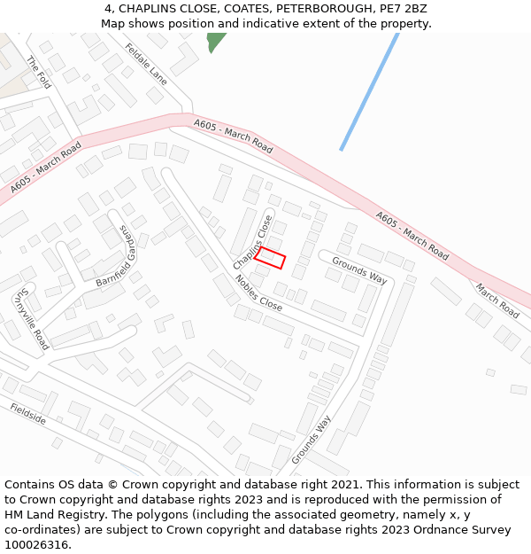 4, CHAPLINS CLOSE, COATES, PETERBOROUGH, PE7 2BZ: Location map and indicative extent of plot