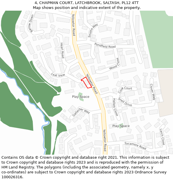 4, CHAPMAN COURT, LATCHBROOK, SALTASH, PL12 4TT: Location map and indicative extent of plot