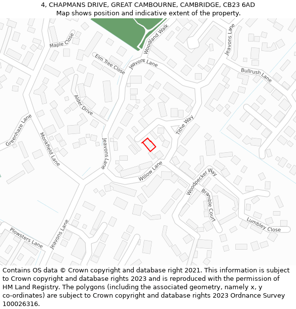 4, CHAPMANS DRIVE, GREAT CAMBOURNE, CAMBRIDGE, CB23 6AD: Location map and indicative extent of plot