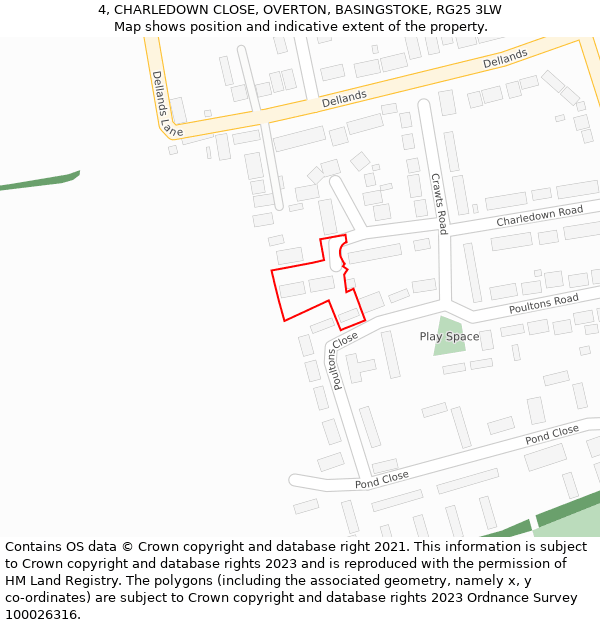 4, CHARLEDOWN CLOSE, OVERTON, BASINGSTOKE, RG25 3LW: Location map and indicative extent of plot