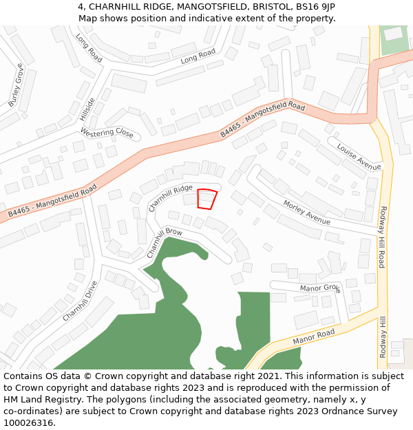 4, CHARNHILL RIDGE, MANGOTSFIELD, BRISTOL, BS16 9JP: Location map and indicative extent of plot