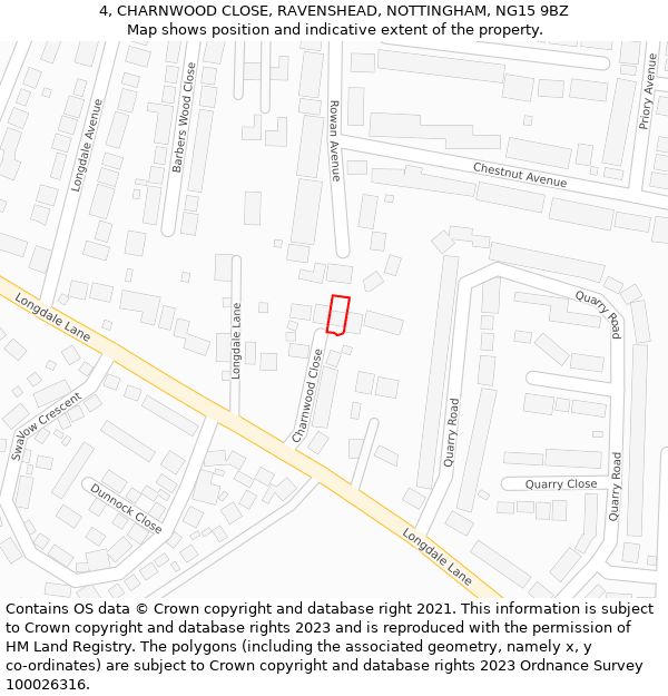 4, CHARNWOOD CLOSE, RAVENSHEAD, NOTTINGHAM, NG15 9BZ: Location map and indicative extent of plot