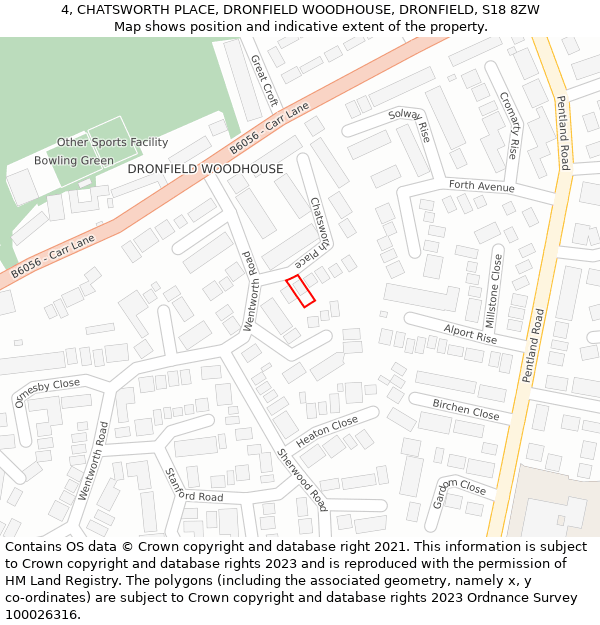 4, CHATSWORTH PLACE, DRONFIELD WOODHOUSE, DRONFIELD, S18 8ZW: Location map and indicative extent of plot