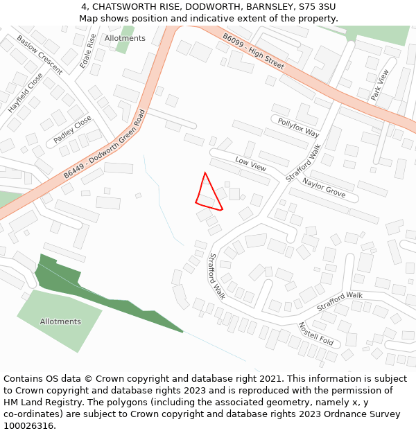 4, CHATSWORTH RISE, DODWORTH, BARNSLEY, S75 3SU: Location map and indicative extent of plot