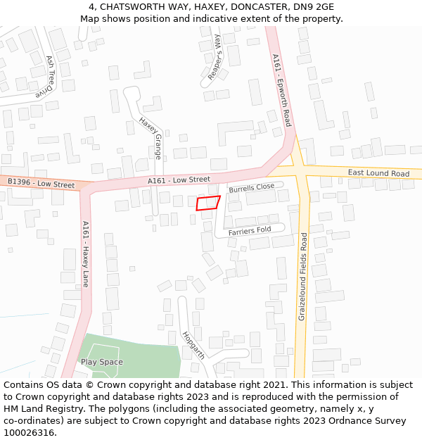 4, CHATSWORTH WAY, HAXEY, DONCASTER, DN9 2GE: Location map and indicative extent of plot