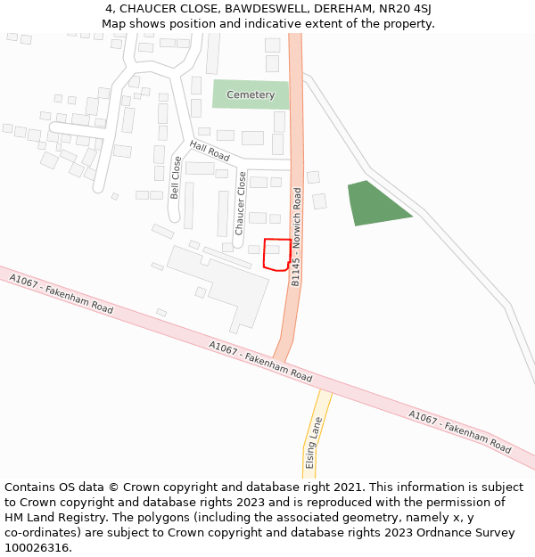 4, CHAUCER CLOSE, BAWDESWELL, DEREHAM, NR20 4SJ: Location map and indicative extent of plot