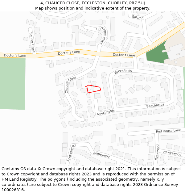 4, CHAUCER CLOSE, ECCLESTON, CHORLEY, PR7 5UJ: Location map and indicative extent of plot