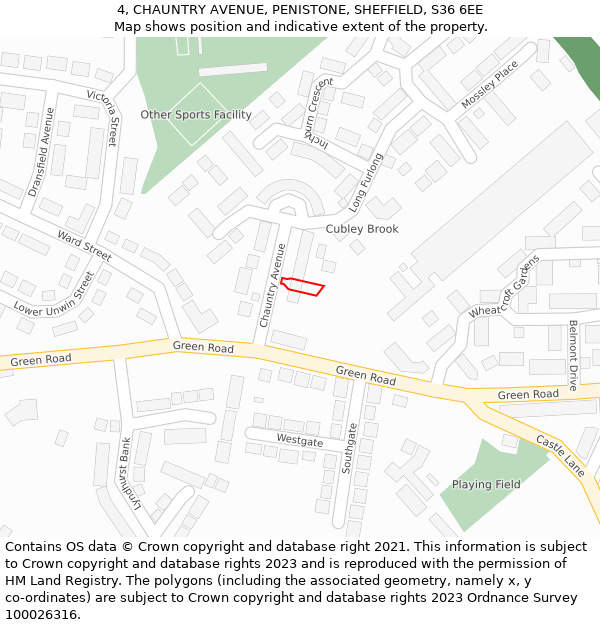 4, CHAUNTRY AVENUE, PENISTONE, SHEFFIELD, S36 6EE: Location map and indicative extent of plot