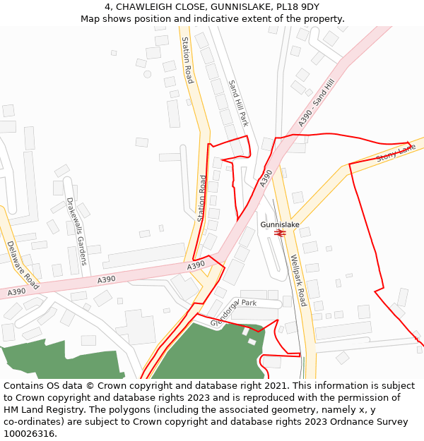 4, CHAWLEIGH CLOSE, GUNNISLAKE, PL18 9DY: Location map and indicative extent of plot