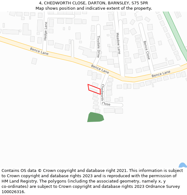 4, CHEDWORTH CLOSE, DARTON, BARNSLEY, S75 5PR: Location map and indicative extent of plot