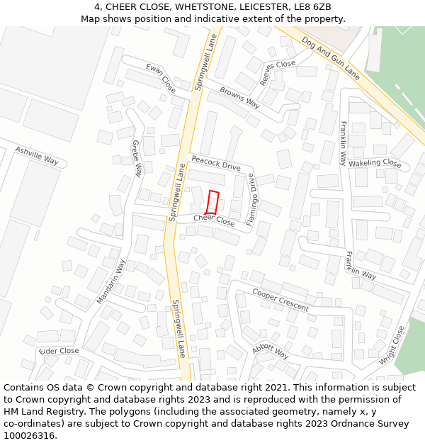 4, CHEER CLOSE, WHETSTONE, LEICESTER, LE8 6ZB: Location map and indicative extent of plot