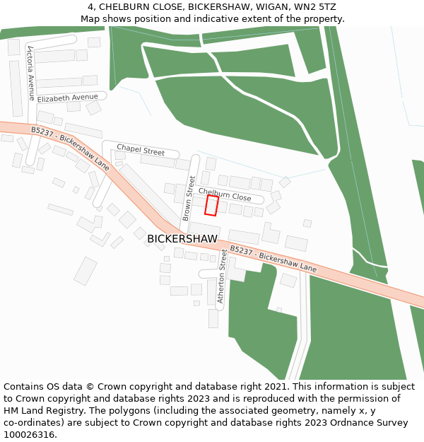 4, CHELBURN CLOSE, BICKERSHAW, WIGAN, WN2 5TZ: Location map and indicative extent of plot