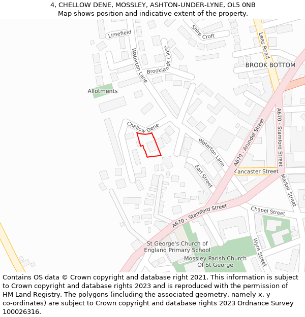 4, CHELLOW DENE, MOSSLEY, ASHTON-UNDER-LYNE, OL5 0NB: Location map and indicative extent of plot