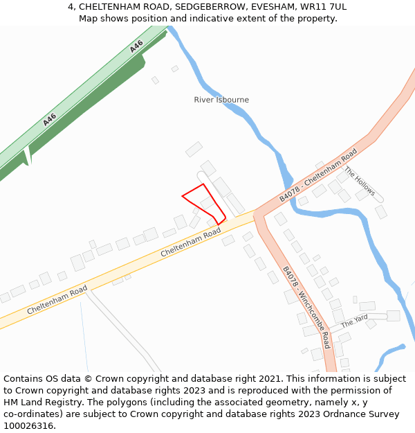 4, CHELTENHAM ROAD, SEDGEBERROW, EVESHAM, WR11 7UL: Location map and indicative extent of plot