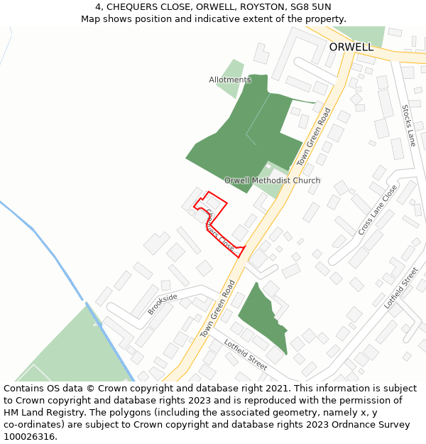 4, CHEQUERS CLOSE, ORWELL, ROYSTON, SG8 5UN: Location map and indicative extent of plot