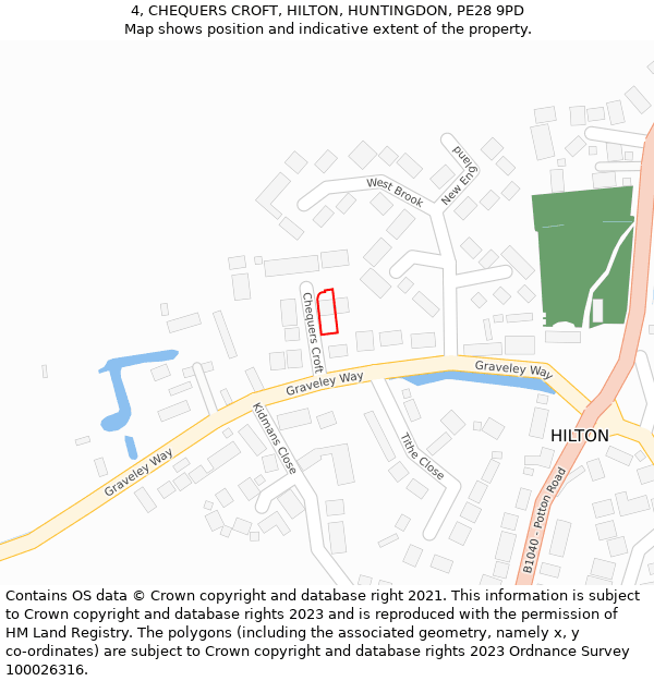4, CHEQUERS CROFT, HILTON, HUNTINGDON, PE28 9PD: Location map and indicative extent of plot