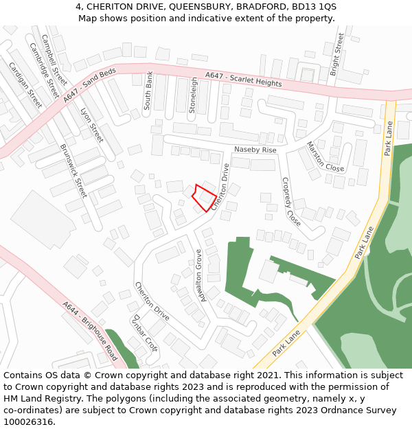 4, CHERITON DRIVE, QUEENSBURY, BRADFORD, BD13 1QS: Location map and indicative extent of plot