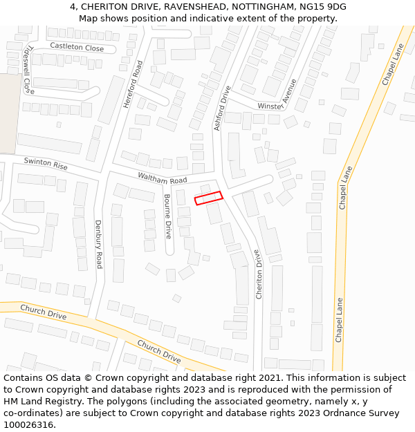 4, CHERITON DRIVE, RAVENSHEAD, NOTTINGHAM, NG15 9DG: Location map and indicative extent of plot