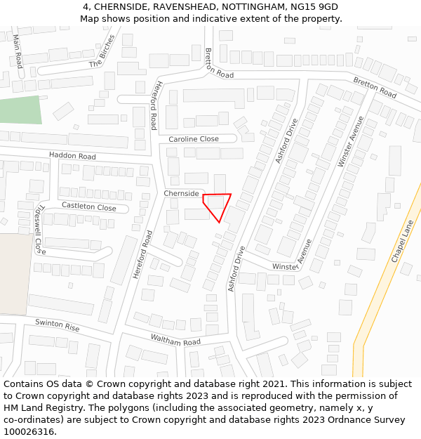 4, CHERNSIDE, RAVENSHEAD, NOTTINGHAM, NG15 9GD: Location map and indicative extent of plot