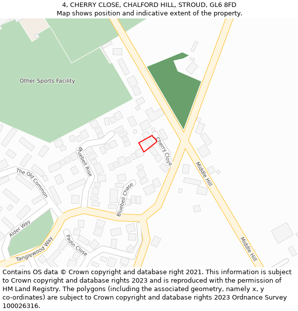 4, CHERRY CLOSE, CHALFORD HILL, STROUD, GL6 8FD: Location map and indicative extent of plot