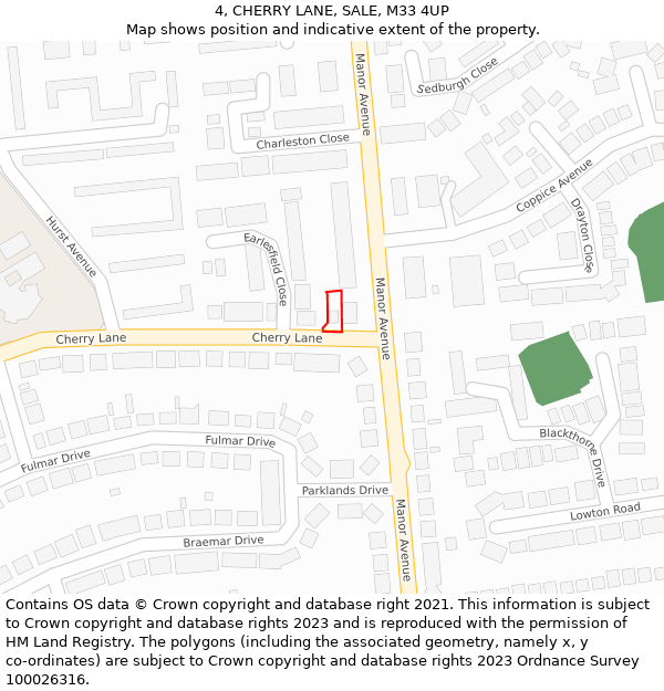 4, CHERRY LANE, SALE, M33 4UP: Location map and indicative extent of plot