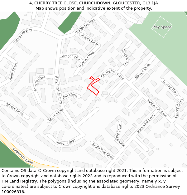 4, CHERRY TREE CLOSE, CHURCHDOWN, GLOUCESTER, GL3 1JA: Location map and indicative extent of plot