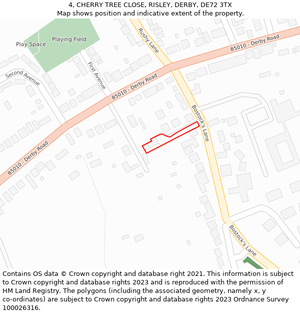 4, CHERRY TREE CLOSE, RISLEY, DERBY, DE72 3TX: Location map and indicative extent of plot