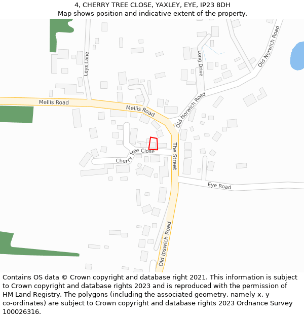 4, CHERRY TREE CLOSE, YAXLEY, EYE, IP23 8DH: Location map and indicative extent of plot