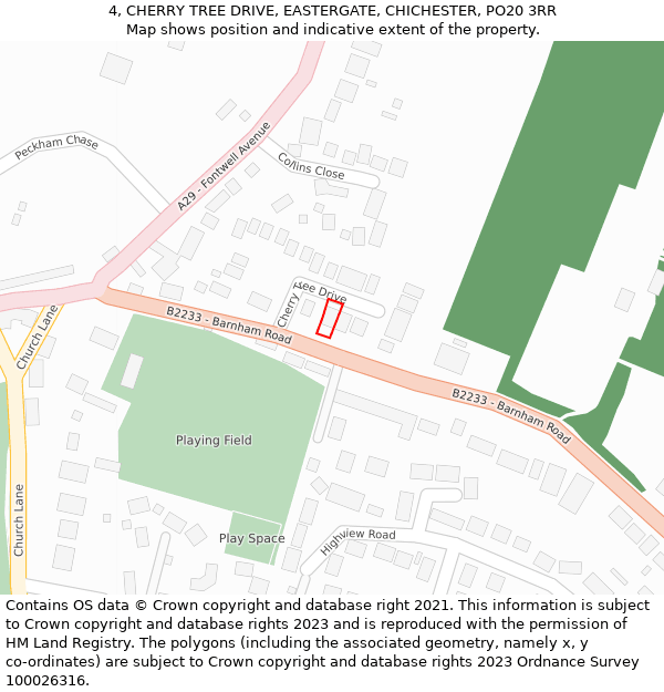 4, CHERRY TREE DRIVE, EASTERGATE, CHICHESTER, PO20 3RR: Location map and indicative extent of plot