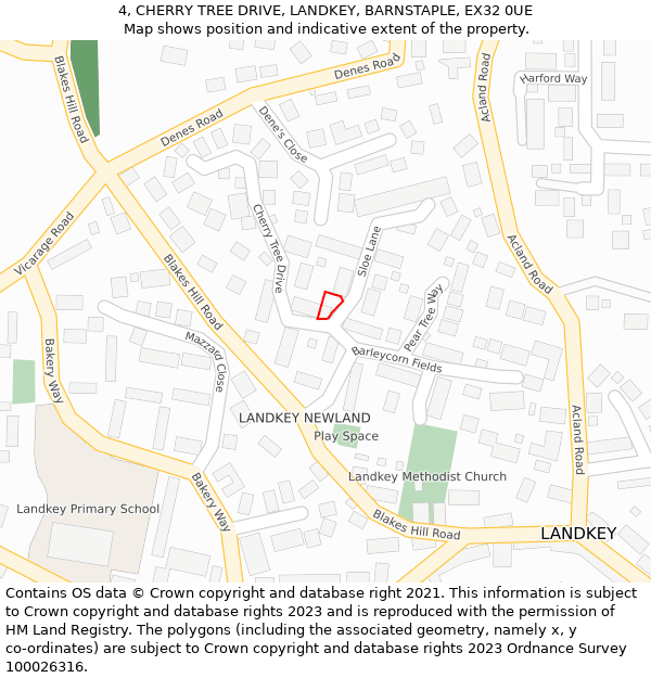 4, CHERRY TREE DRIVE, LANDKEY, BARNSTAPLE, EX32 0UE: Location map and indicative extent of plot