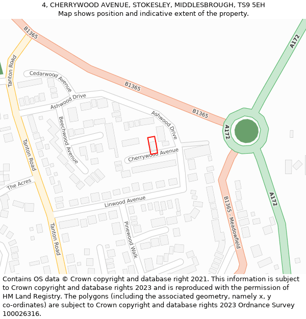 4, CHERRYWOOD AVENUE, STOKESLEY, MIDDLESBROUGH, TS9 5EH: Location map and indicative extent of plot