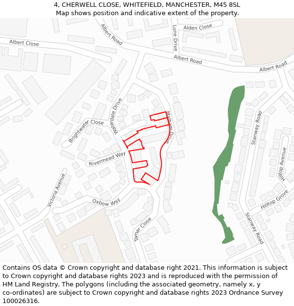 4, CHERWELL CLOSE, WHITEFIELD, MANCHESTER, M45 8SL: Location map and indicative extent of plot