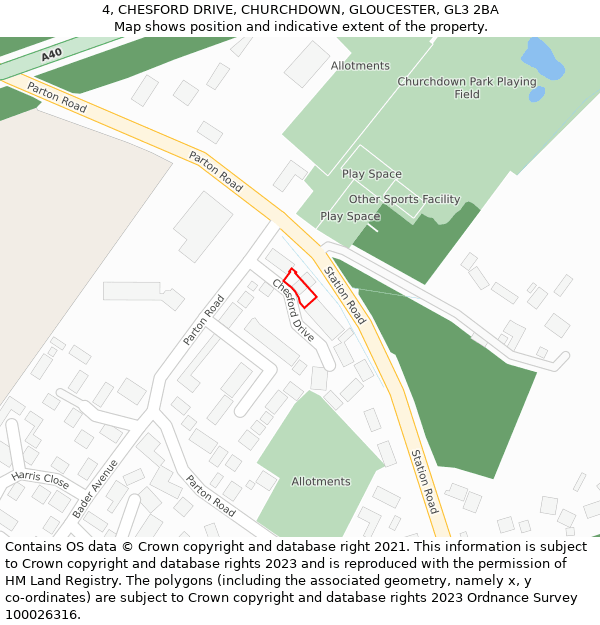 4, CHESFORD DRIVE, CHURCHDOWN, GLOUCESTER, GL3 2BA: Location map and indicative extent of plot