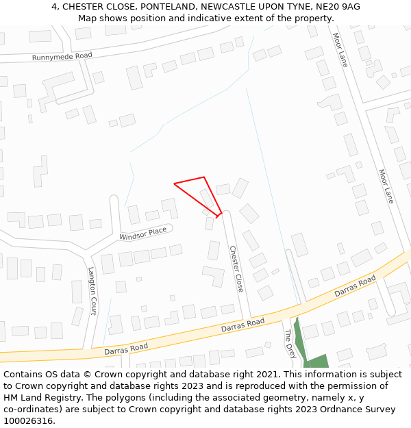 4, CHESTER CLOSE, PONTELAND, NEWCASTLE UPON TYNE, NE20 9AG: Location map and indicative extent of plot