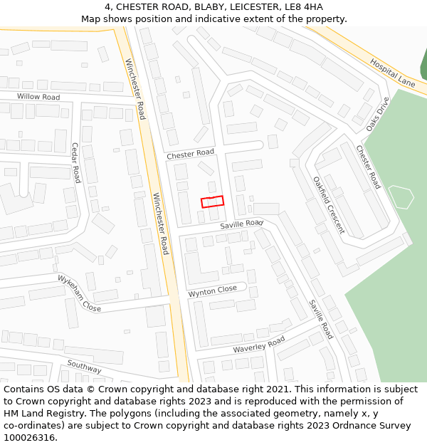 4, CHESTER ROAD, BLABY, LEICESTER, LE8 4HA: Location map and indicative extent of plot