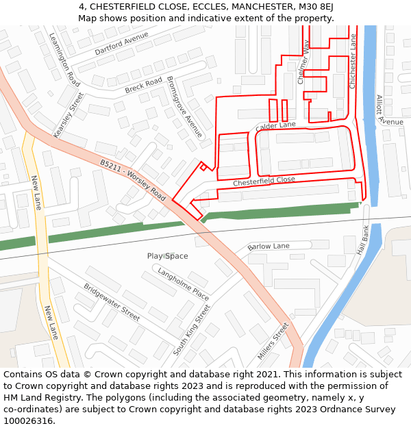 4, CHESTERFIELD CLOSE, ECCLES, MANCHESTER, M30 8EJ: Location map and indicative extent of plot