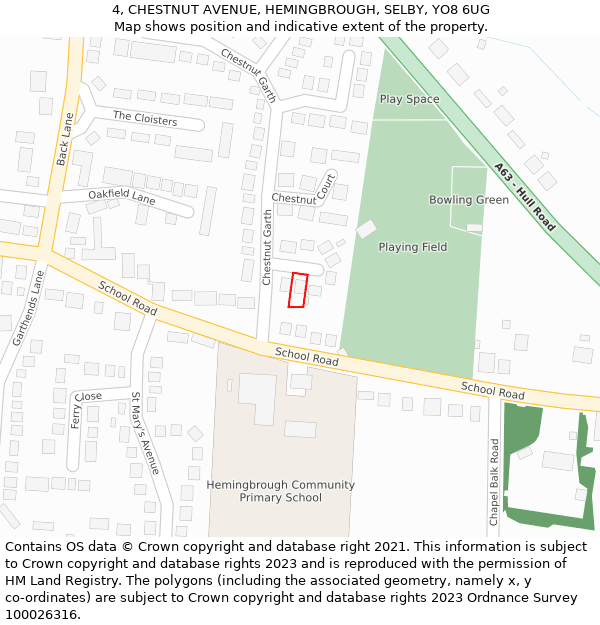 4, CHESTNUT AVENUE, HEMINGBROUGH, SELBY, YO8 6UG: Location map and indicative extent of plot