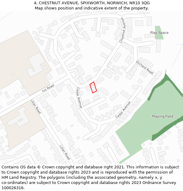 4, CHESTNUT AVENUE, SPIXWORTH, NORWICH, NR10 3QG: Location map and indicative extent of plot