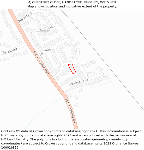 4, CHESTNUT CLOSE, HANDSACRE, RUGELEY, WS15 4TH: Location map and indicative extent of plot