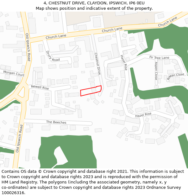 4, CHESTNUT DRIVE, CLAYDON, IPSWICH, IP6 0EU: Location map and indicative extent of plot