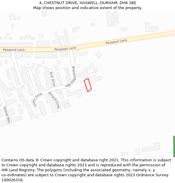 4, CHESTNUT DRIVE, HASWELL, DURHAM, DH6 2BE: Location map and indicative extent of plot