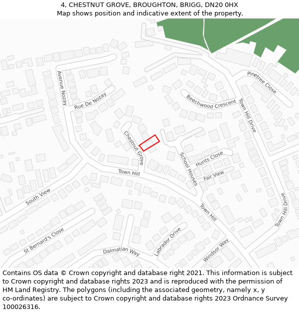 4, CHESTNUT GROVE, BROUGHTON, BRIGG, DN20 0HX: Location map and indicative extent of plot