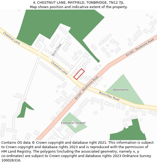 4, CHESTNUT LANE, MATFIELD, TONBRIDGE, TN12 7JL: Location map and indicative extent of plot