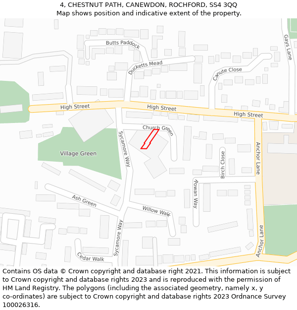 4, CHESTNUT PATH, CANEWDON, ROCHFORD, SS4 3QQ: Location map and indicative extent of plot