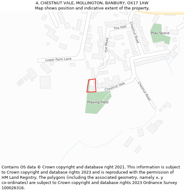 4, CHESTNUT VALE, MOLLINGTON, BANBURY, OX17 1AW: Location map and indicative extent of plot